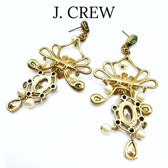 J. Crew • Baroque Floral Mixed Gem Statement Drop Earrings • Alhambra Green - Picture 9 of 13